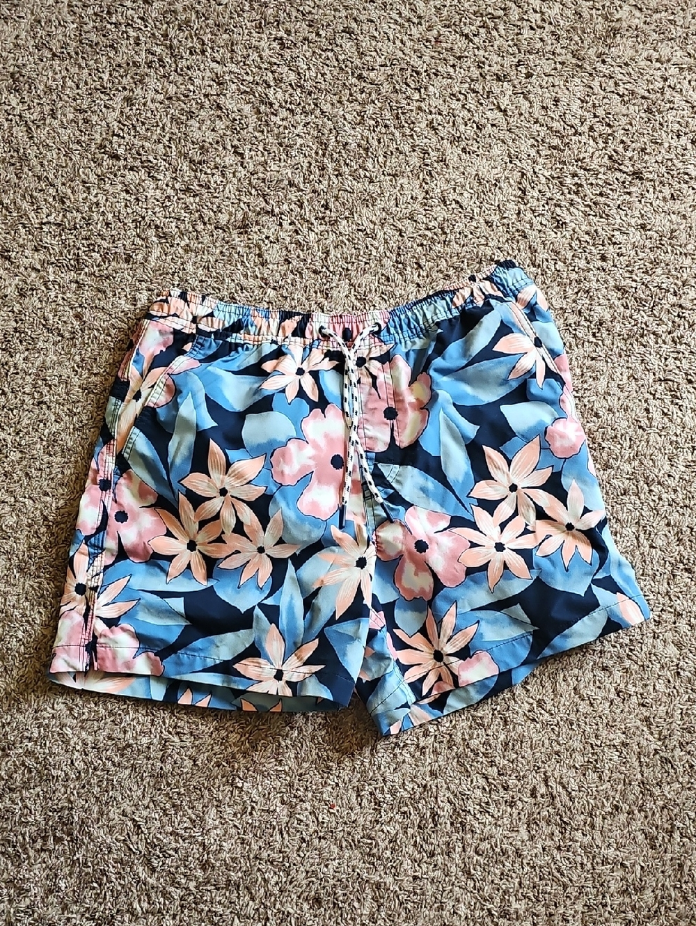 American Eagle Outfitters Blue Floral Elastic Waist Shorts with Pink Flowers